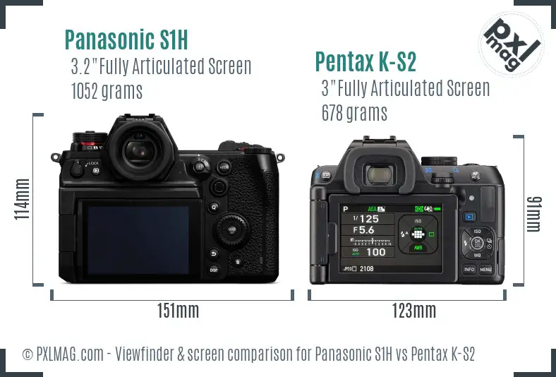 Panasonic S1H vs Pentax K-S2 Screen and Viewfinder comparison