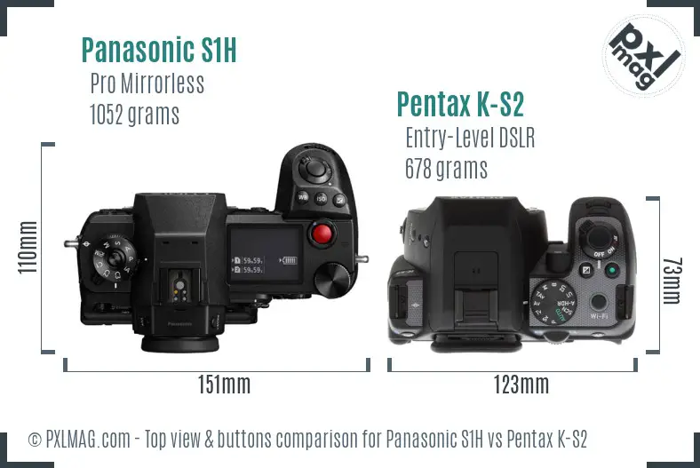 Panasonic S1H vs Pentax K-S2 top view buttons comparison