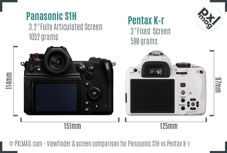 Panasonic S1H vs Pentax K-r Screen and Viewfinder comparison