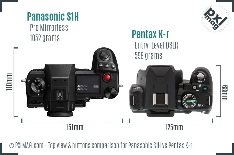 Panasonic S1H vs Pentax K-r top view buttons comparison