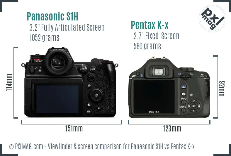 Panasonic S1H vs Pentax K-x Screen and Viewfinder comparison
