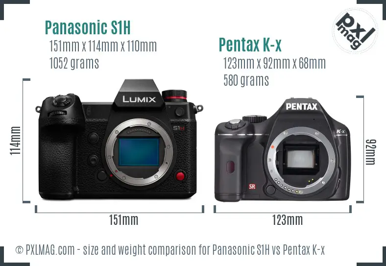 Panasonic S1H vs Pentax K-x size comparison