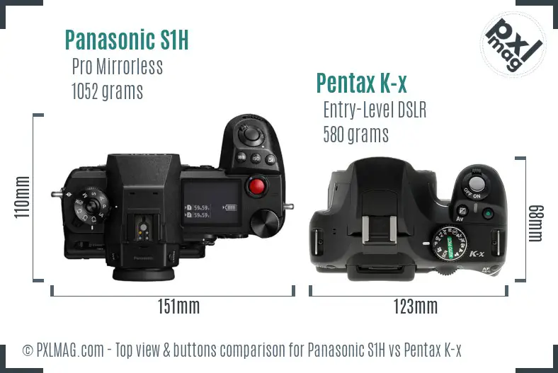 Panasonic S1H vs Pentax K-x top view buttons comparison
