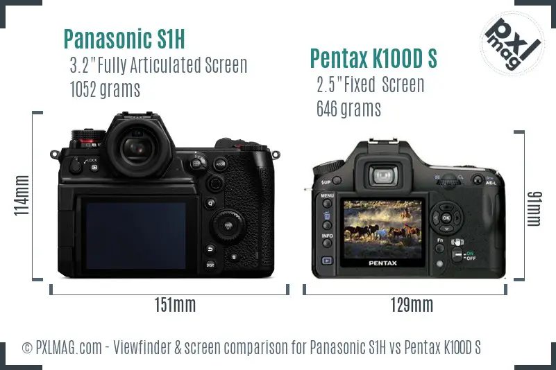 Panasonic S1H vs Pentax K100D S Screen and Viewfinder comparison