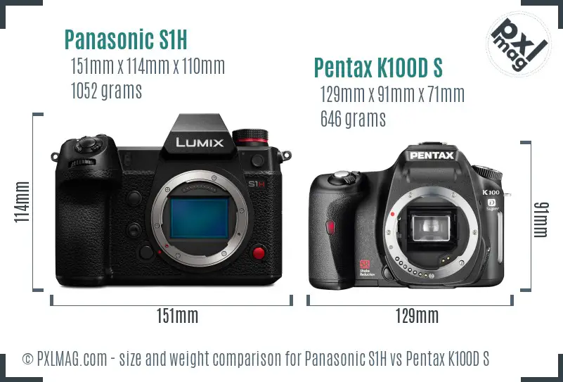 Panasonic S1H vs Pentax K100D S size comparison