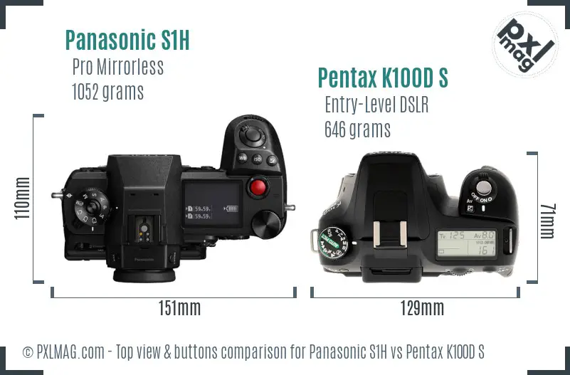 Panasonic S1H vs Pentax K100D S top view buttons comparison