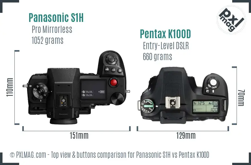 Panasonic S1H vs Pentax K100D top view buttons comparison