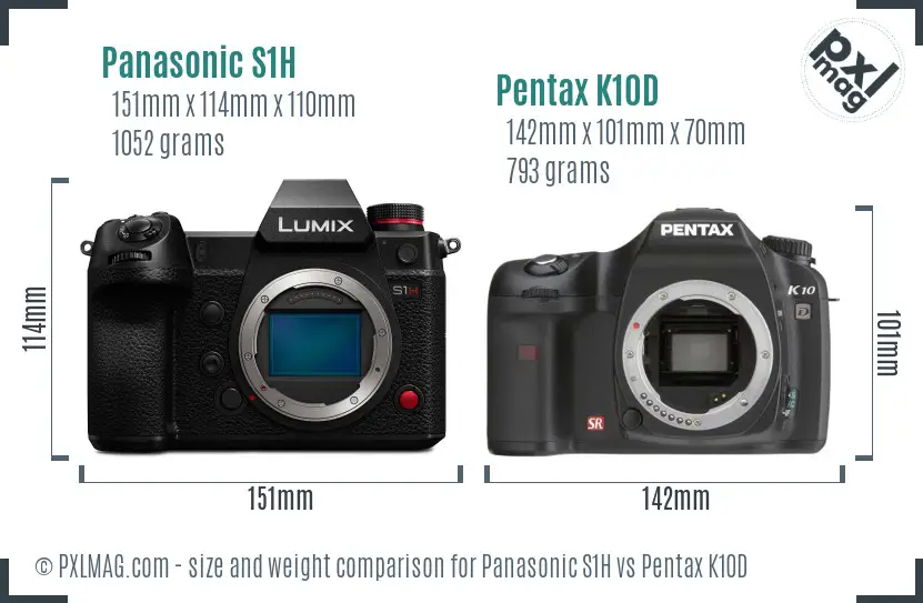 Panasonic S1H vs Pentax K10D size comparison