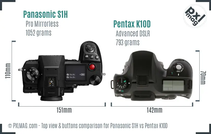Panasonic S1H vs Pentax K10D top view buttons comparison