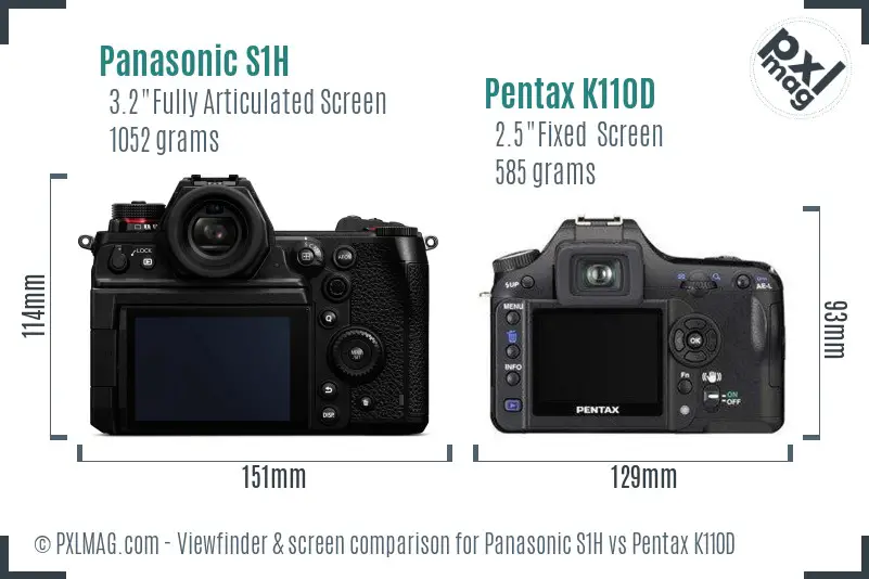 Panasonic S1H vs Pentax K110D Screen and Viewfinder comparison