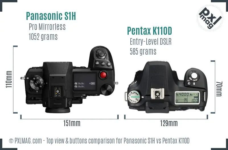 Panasonic S1H vs Pentax K110D top view buttons comparison