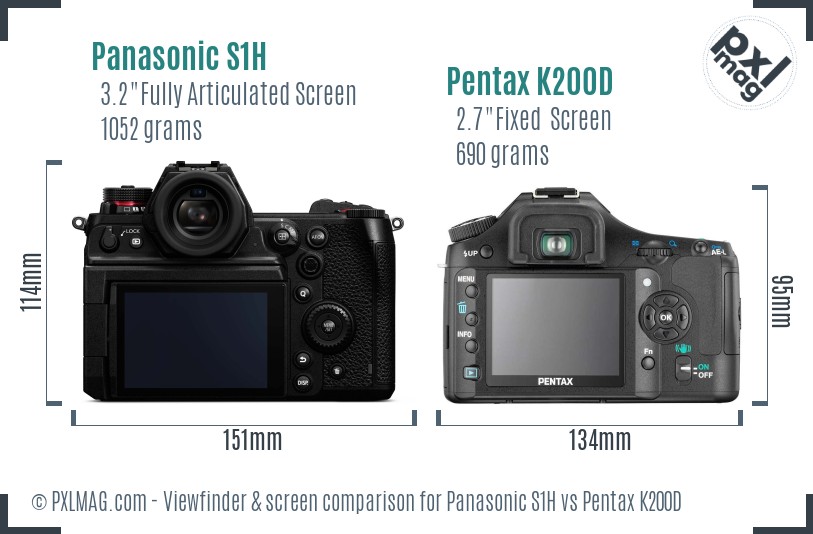 Panasonic S1H vs Pentax K200D Screen and Viewfinder comparison