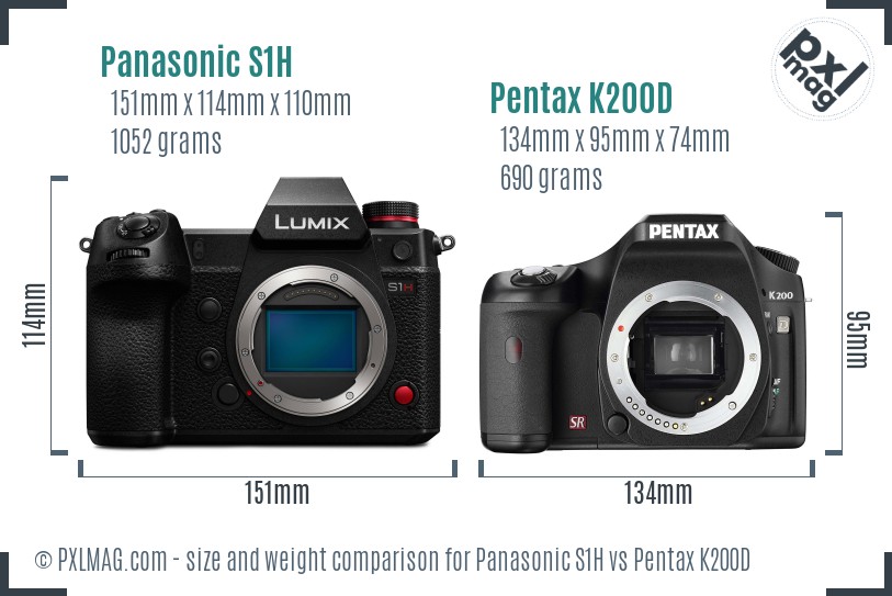 Panasonic S1H vs Pentax K200D size comparison