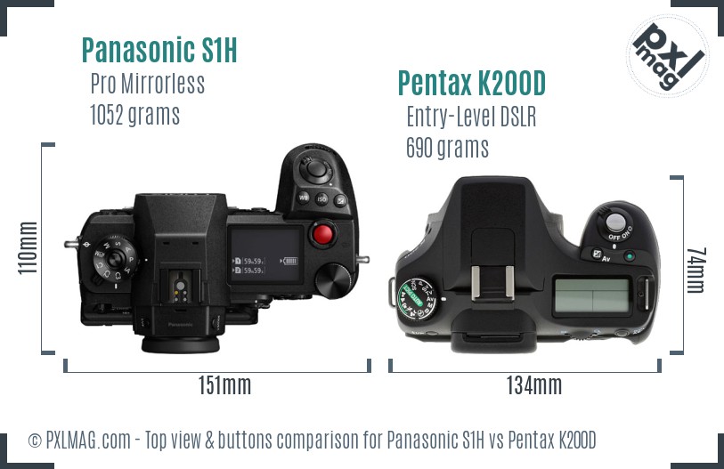 Panasonic S1H vs Pentax K200D top view buttons comparison