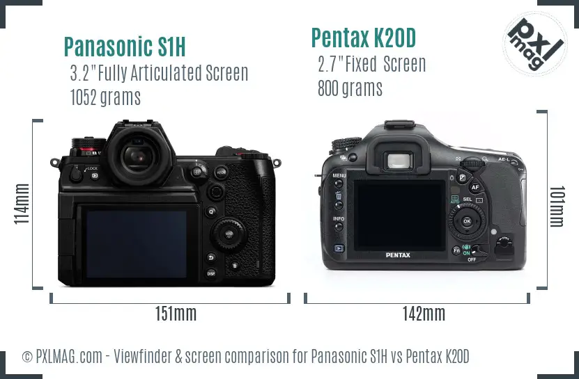 Panasonic S1H vs Pentax K20D Screen and Viewfinder comparison