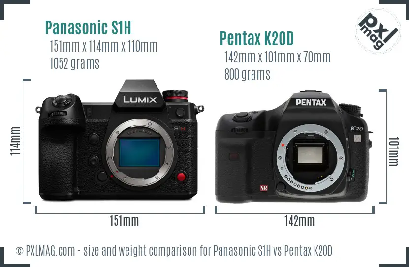 Panasonic S1H vs Pentax K20D size comparison