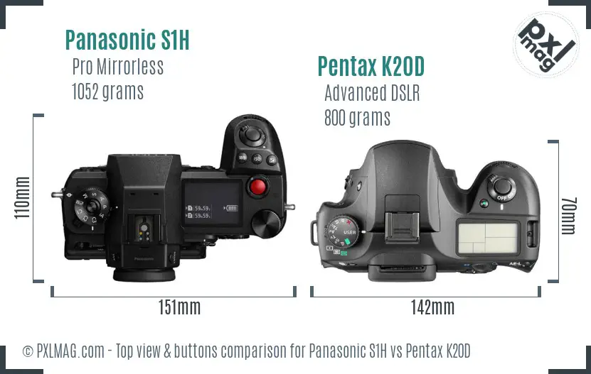 Panasonic S1H vs Pentax K20D top view buttons comparison