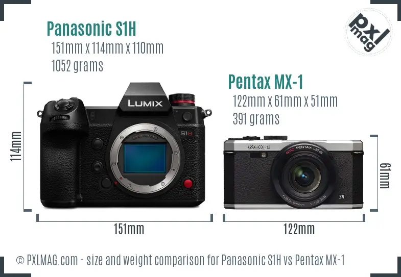 Panasonic S1H vs Pentax MX-1 size comparison