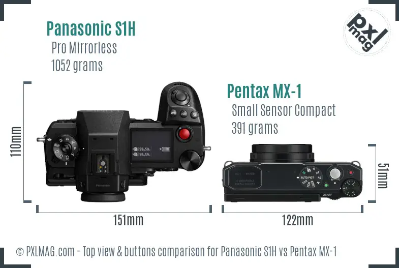 Panasonic S1H vs Pentax MX-1 top view buttons comparison