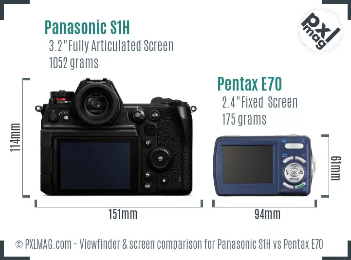 Panasonic S1H vs Pentax E70 Screen and Viewfinder comparison