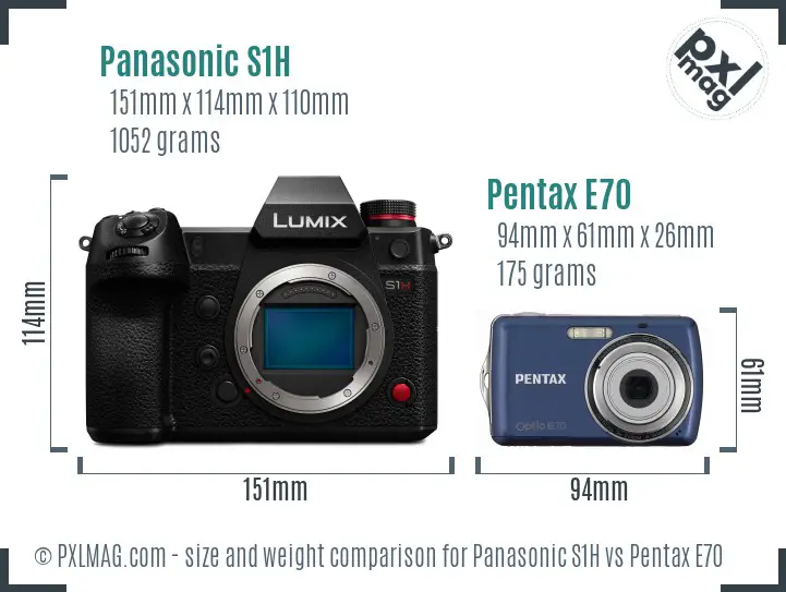 Panasonic S1H vs Pentax E70 size comparison