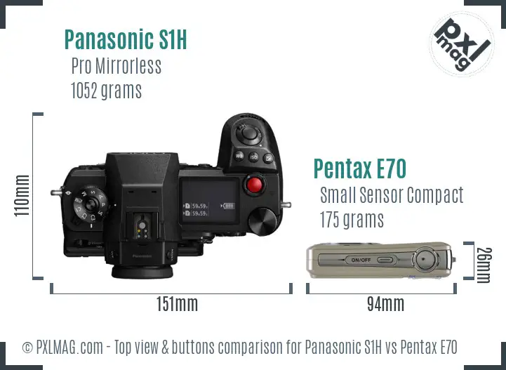 Panasonic S1H vs Pentax E70 top view buttons comparison