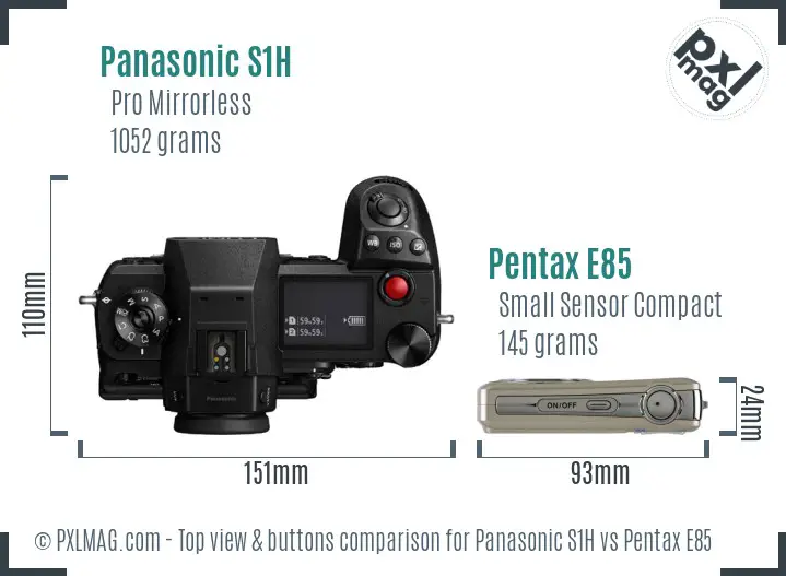 Panasonic S1H vs Pentax E85 top view buttons comparison