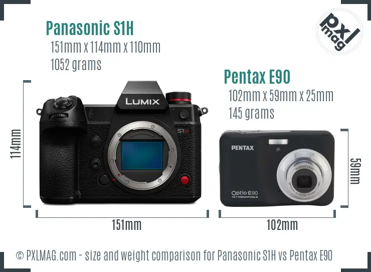 Panasonic S1H vs Pentax E90 size comparison