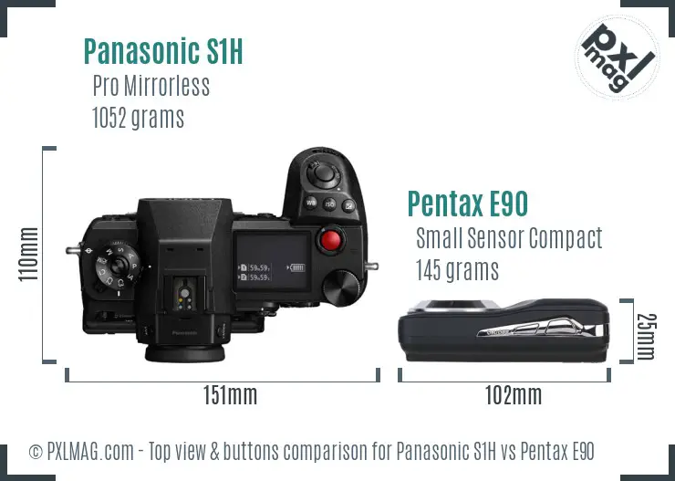 Panasonic S1H vs Pentax E90 top view buttons comparison