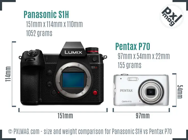 Panasonic S1H vs Pentax P70 size comparison