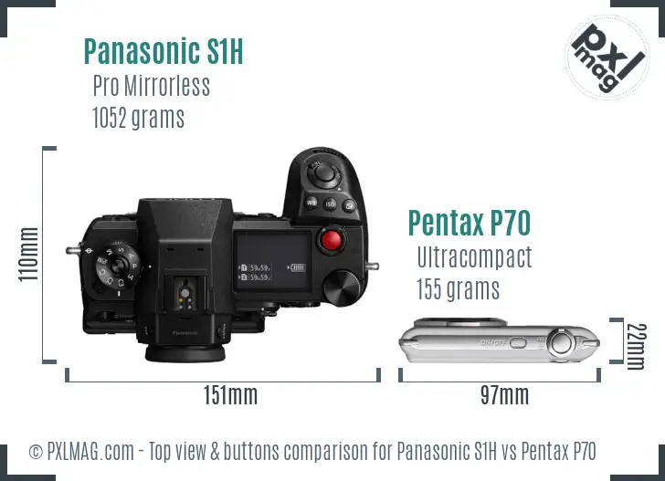 Panasonic S1H vs Pentax P70 top view buttons comparison