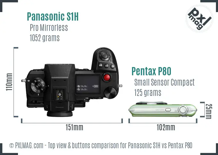 Panasonic S1H vs Pentax P80 top view buttons comparison