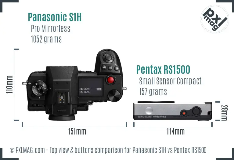 Panasonic S1H vs Pentax RS1500 top view buttons comparison