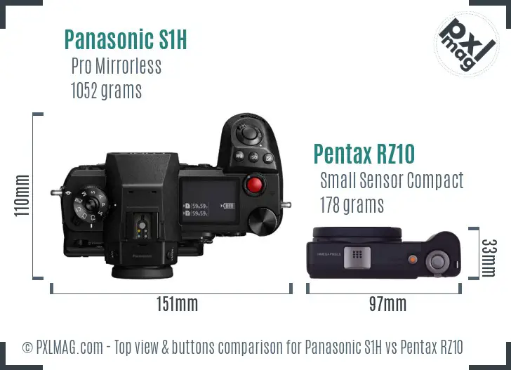 Panasonic S1H vs Pentax RZ10 top view buttons comparison