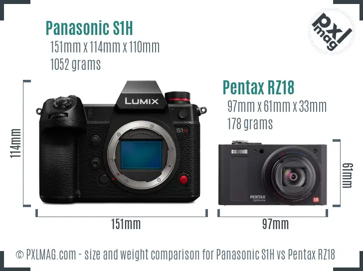 Panasonic S1H vs Pentax RZ18 size comparison