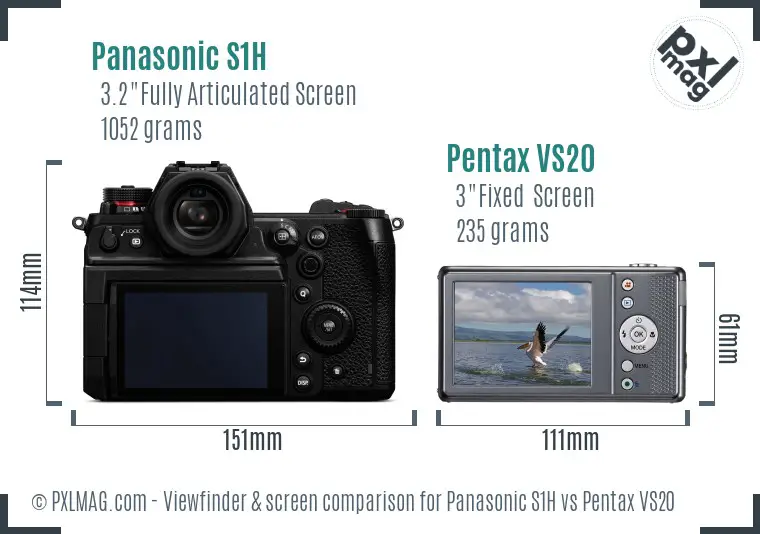 Panasonic S1H vs Pentax VS20 Screen and Viewfinder comparison
