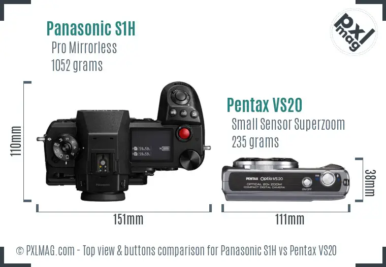 Panasonic S1H vs Pentax VS20 top view buttons comparison