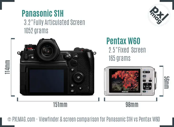 Panasonic S1H vs Pentax W60 Screen and Viewfinder comparison