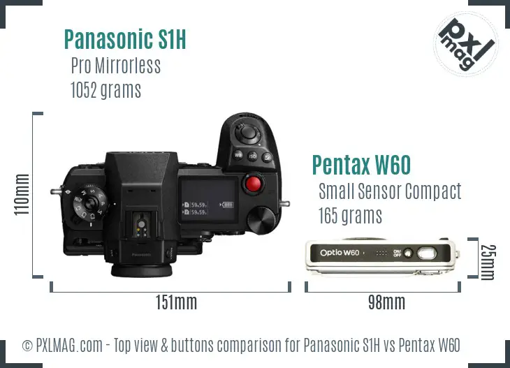 Panasonic S1H vs Pentax W60 top view buttons comparison