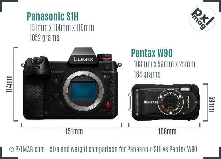 Panasonic S1H vs Pentax W90 size comparison