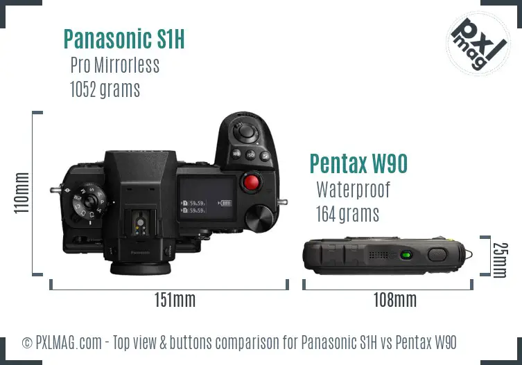 Panasonic S1H vs Pentax W90 top view buttons comparison
