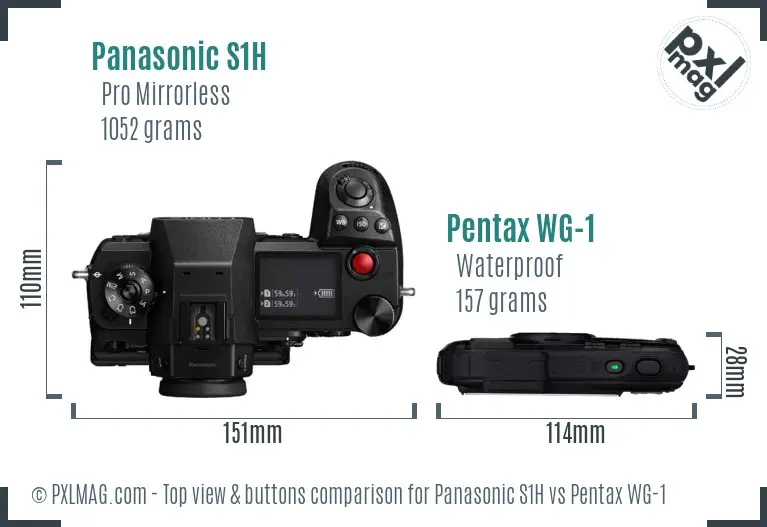 Panasonic S1H vs Pentax WG-1 top view buttons comparison