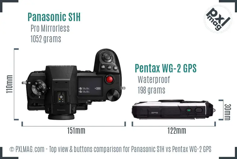 Panasonic S1H vs Pentax WG-2 GPS top view buttons comparison