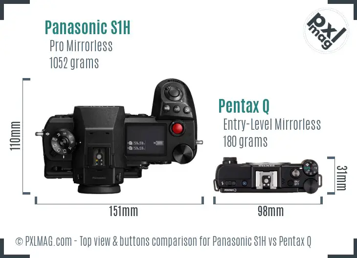 Panasonic S1H vs Pentax Q top view buttons comparison