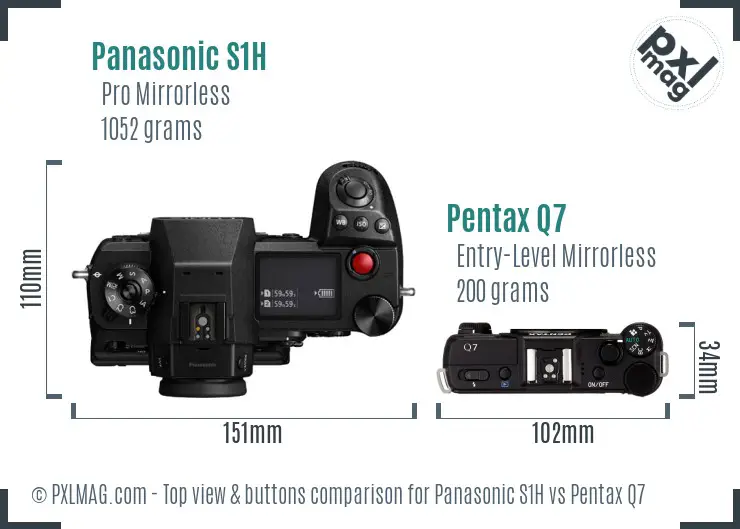 Panasonic S1H vs Pentax Q7 top view buttons comparison