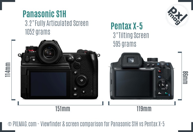 Panasonic S1H vs Pentax X-5 Screen and Viewfinder comparison
