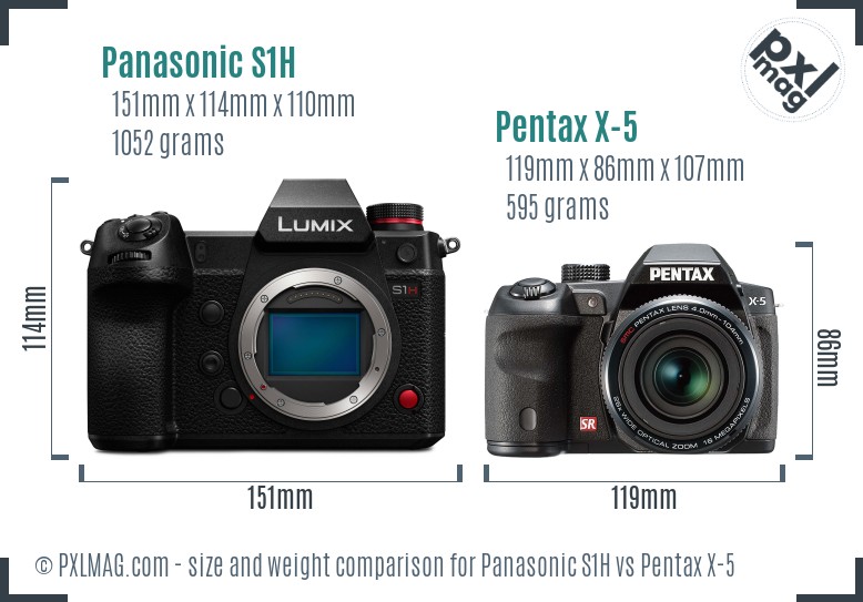 Panasonic S1H vs Pentax X-5 size comparison