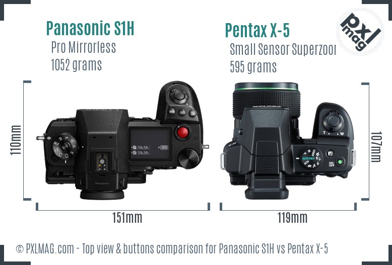 Panasonic S1H vs Pentax X-5 top view buttons comparison
