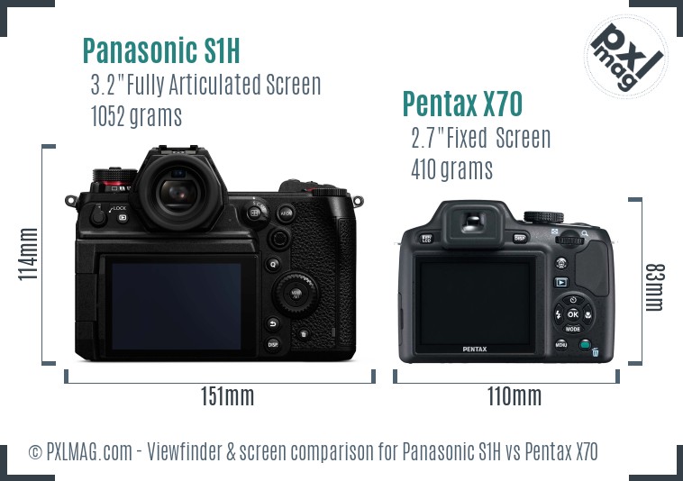 Panasonic S1H vs Pentax X70 Screen and Viewfinder comparison