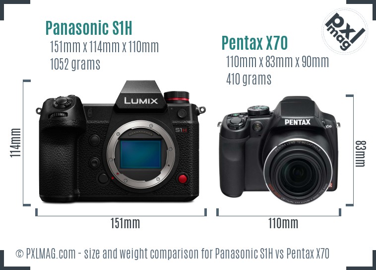 Panasonic S1H vs Pentax X70 size comparison